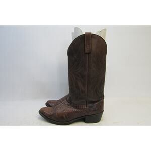 Acme Mens 9.5 D Brown Leather Snake Skin Cowboy Boots